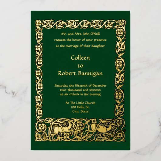 Art Nouveau Floral Foliage & Deer Border Folie Uitnodiging (Voorkant)