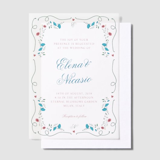 Art Nouveau Floral Frame Wedding Vellum Overlay Vellum Uitnodigingen (Offset)