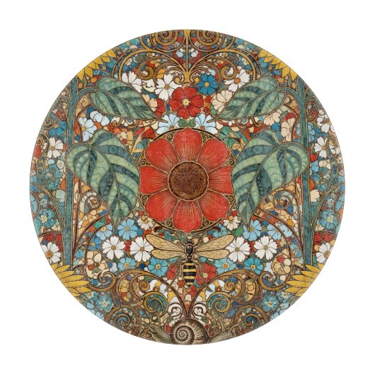 Art Nouveau Floral Garden – Sunflowers, Bee Snijplank (Voorkant)