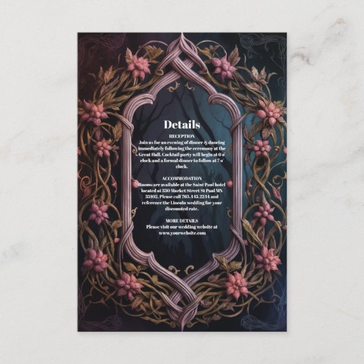 Art Nouveau Floral Gothic Halloween Huwelijk Informatiekaartje (Voorkant)