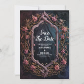 Art Nouveau Floral Gothic Halloween Huwelijk Save The Date (Voorkant)