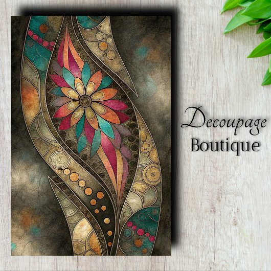 Art Nouveau Floral Goud Blauwgroen Decoupage Tissuepapier
