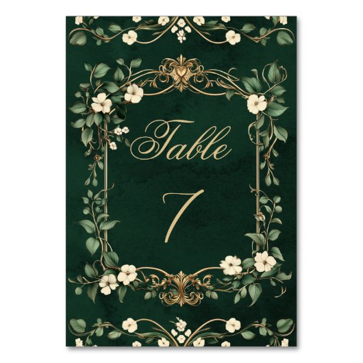 Art Nouveau Floral Green Gold Wedding table number Kaart (Voorkant)