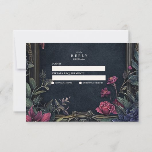 Art Nouveau Floral Halloween bruiloft RSVP Kaartje (Voorkant)