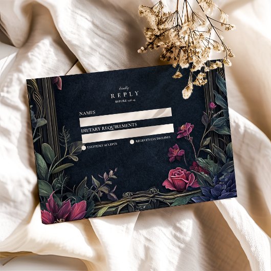 Art Nouveau Floral Halloween bruiloft RSVP Kaartje