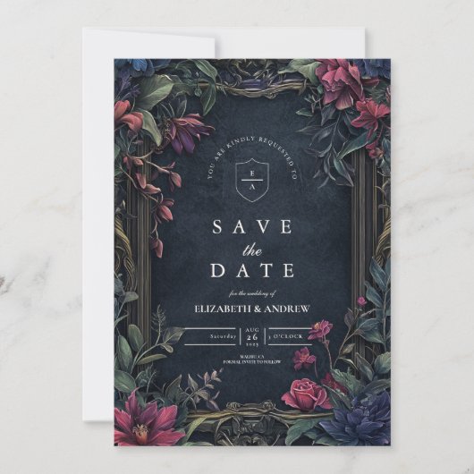 Art Nouveau Floral Halloween bruiloft Save The Date (Voorkant)