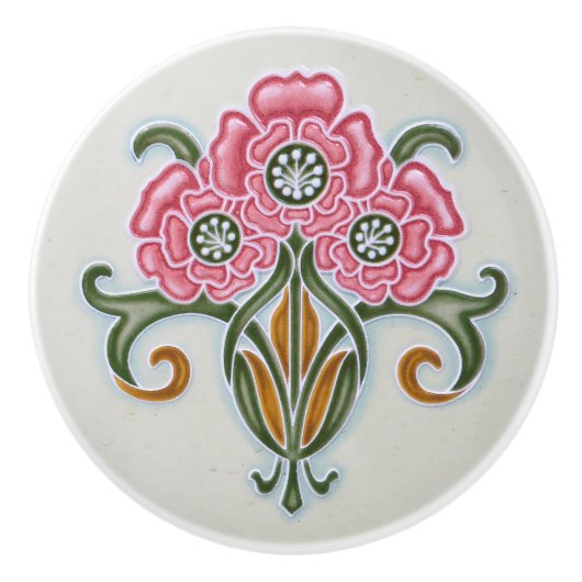 Art Nouveau Floral Keramische Knop (Voorkant)