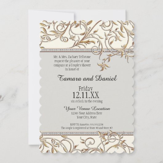 Art Nouveau Floral Leaf Swirl Juweel Gouden Look Kaart (Voorkant)