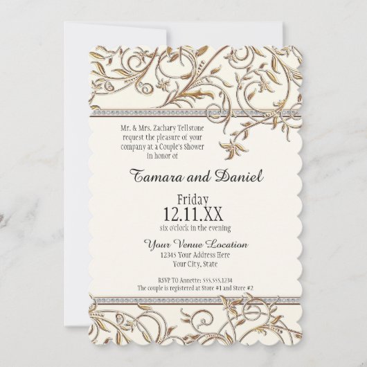 Art Nouveau Floral Leaf Swirl Juweel Gouden Look Kaart (Voorkant)