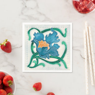 Art Nouveau Floral Majolica Faux Relief Servet