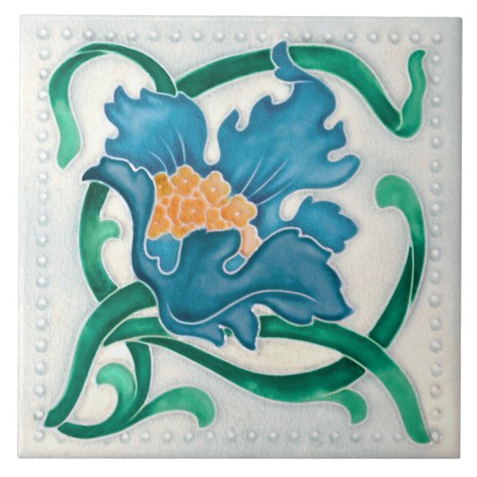 Art Nouveau Floral Majolica Faux Relief Tegeltje (Voorkant)
