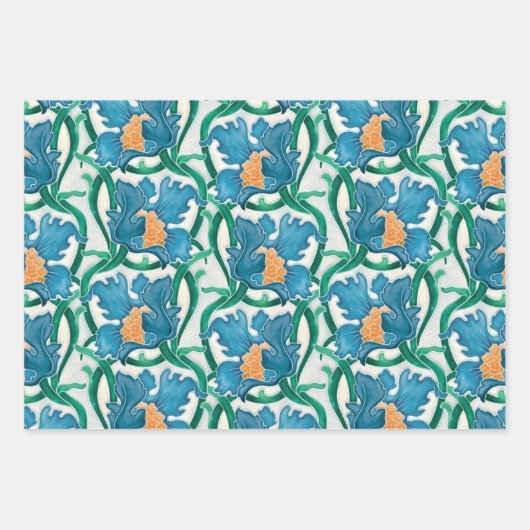 Art Nouveau Floral Majolica Pattern Inpakpapier Vel (Voorkant 2)
