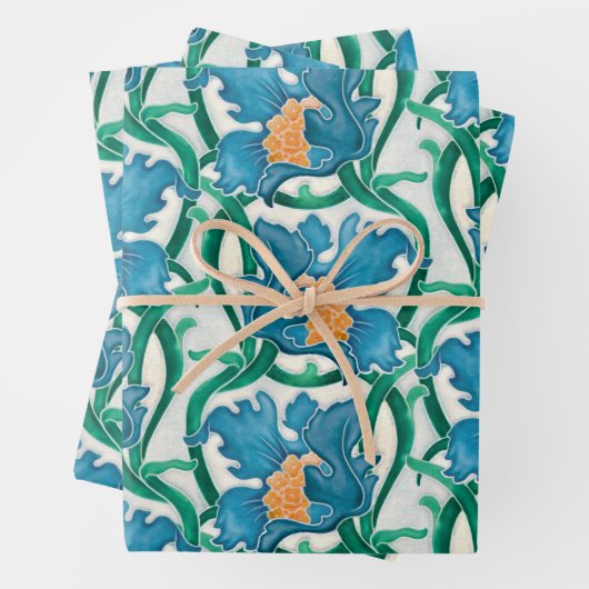 Art Nouveau Floral Majolica Pattern Inpakpapier Vel (In situ)
