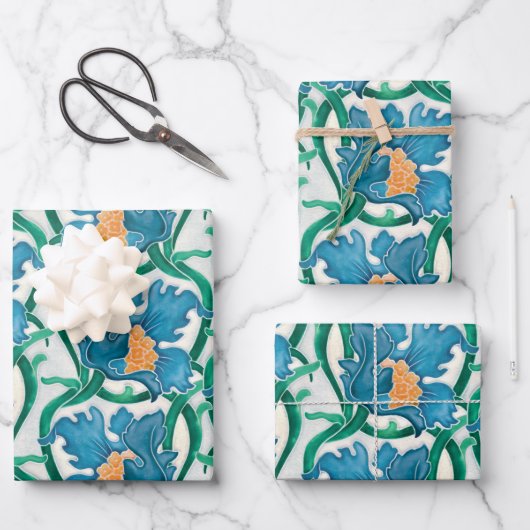 Art Nouveau Floral Majolica Pattern Inpakpapier Vel (Voorkant)