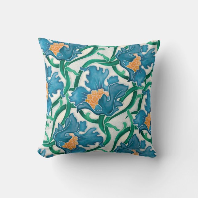 Art Nouveau Floral Majolica Pattern Kussen (Voorkant)