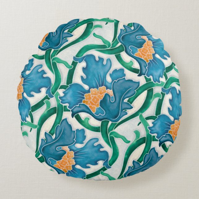 Art Nouveau Floral Majolica Pattern Rond Kussen (Voorkant)