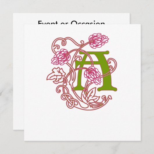 Art Nouveau Floral monogram A Kaart (Voorkant / Achterkant)