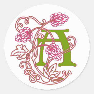 Art Nouveau Floral monogram A Ronde Sticker