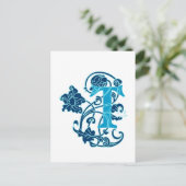 Art Nouveau Floral Monogram T Briefkaart (Staand voorkant)