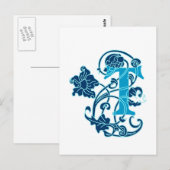 Art Nouveau Floral Monogram T Briefkaart (Voorkant / Achterkant)