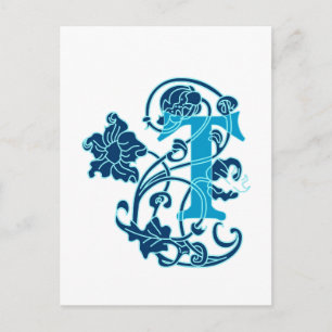 Art Nouveau Floral Monogram T Briefkaart