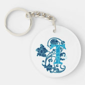 Art Nouveau Floral Monogram T Sleutelhanger (Voorkant)