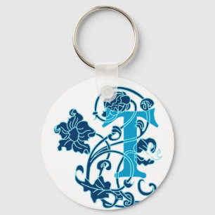 Art Nouveau Floral Monogram T Sleutelhanger