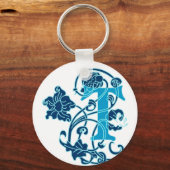Art Nouveau Floral Monogram T Sleutelhanger (Voorkant)