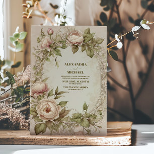  Art Nouveau Floral Olive Green bruiloft Kaart