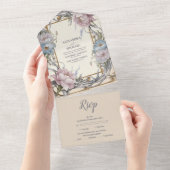  Art Nouveau Floral Paarse bruiloft All In One Uitnodiging (Afscheurbaar)