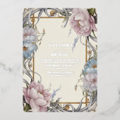  Art Nouveau Floral Paarse bruiloft Folie Uitnodiging (Voorkant)