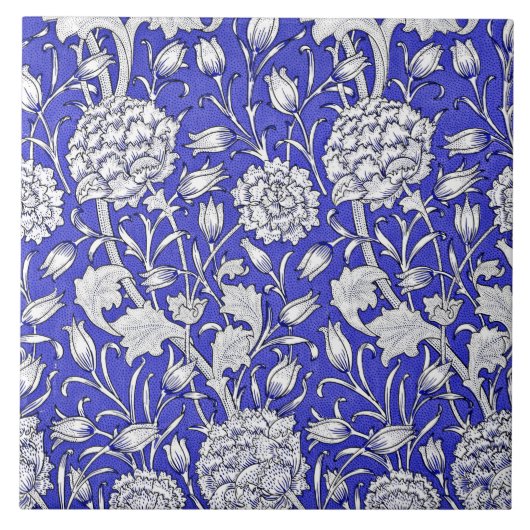 Art Nouveau Floral Pattern, Indigo and White, Tegeltje (Voorkant)