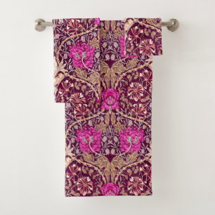 Art Nouveau Floral, Plum, Beige en Deep Paars Bad Handdoek