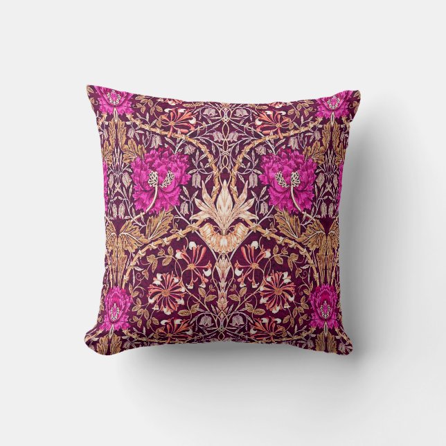 Art Nouveau Floral, Plum, Beige en Deep Paars Kussen (Voorkant)