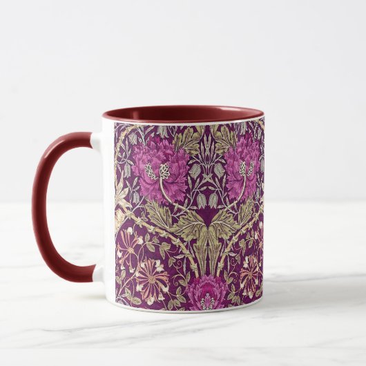Art Nouveau Floral, Plum, Beige en Maroon Mok (Links)