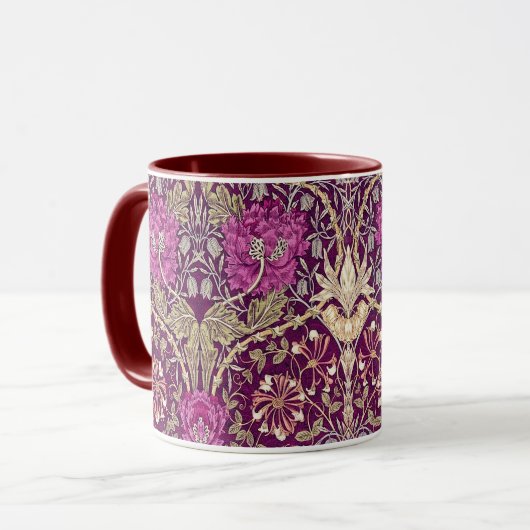 Art Nouveau Floral, Plum, Beige en Maroon Mok (Voorkant links)