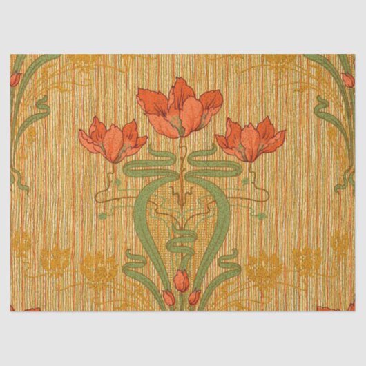 Art nouveau floral poppy red gold green elegant  tissuepapier (Voorkant)