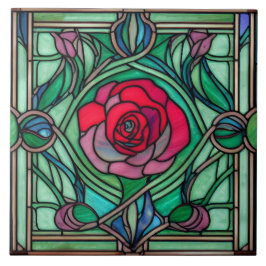 Art Nouveau Floral Roos Decoratief Tegeltje