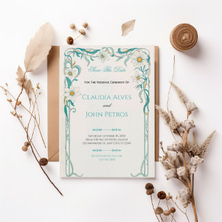 Art Nouveau Floral Save the Date Invitation Kaart