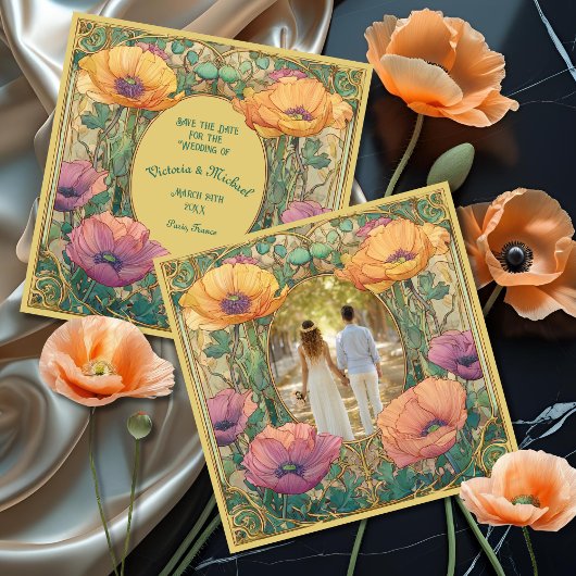 Art Nouveau Floral Save the Date Photo Kaart