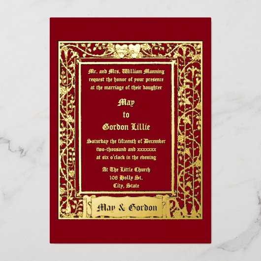 Art Nouveau Floral Vine Border & Hearts Bruiloft Folie Uitnodiging (Voorkant)