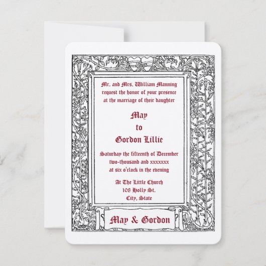 Art Nouveau Floral Vine Border & Hearts Bruiloft Kaart (Voorkant)