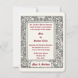 Art Nouveau Floral Vine Border & Hearts Bruiloft Kaart