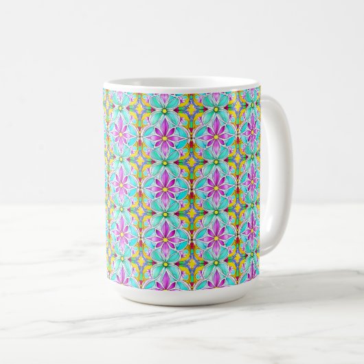 Art Nouveau Floral Waterverf Pattern Koffee Mok (Voorkant rechts)