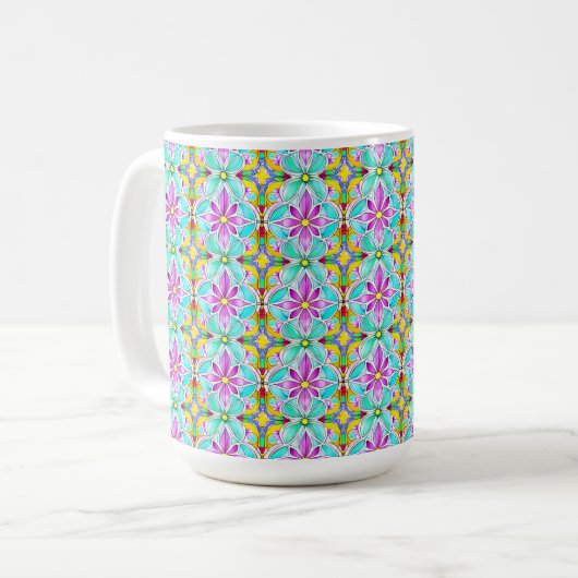 Art Nouveau Floral Waterverf Pattern Koffee Mok (Voorkant links)