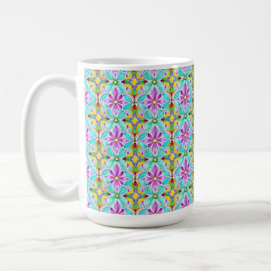 Art Nouveau Floral Waterverf Pattern Koffee Mok (Links)