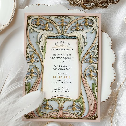  Art Nouveau Floral Wedding Kaart