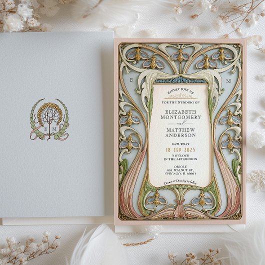 Art Nouveau Floral Wedding Kaart