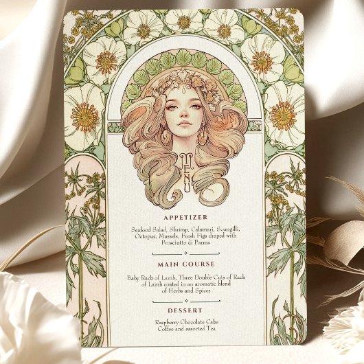  Art Nouveau Floral Wedding Menu Kaart