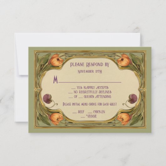 Art Nouveau Floral Wedding RSVP Kaart (Voorkant)